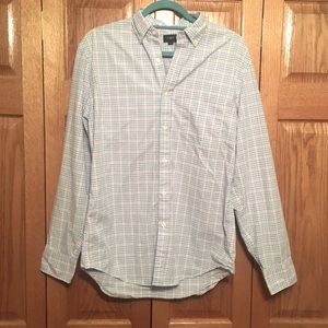 J CREW - Button Up Pink, Blue, and White Plaid Long Sleeve Top, Collar & Pocket